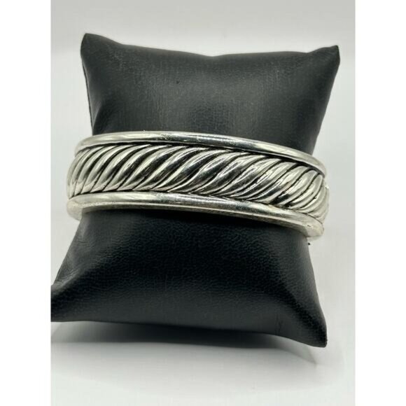 Vintage Silver Tone Hinged Cuff Bracelet With Twisted Rope Design - Picture 5 of 7